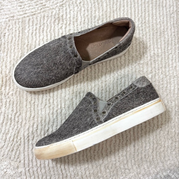Chocolat Blu Noella Slip On Sneaker Grey Calf Hair Grommet Detail Size 39 US 8 - Picture 10 of 11